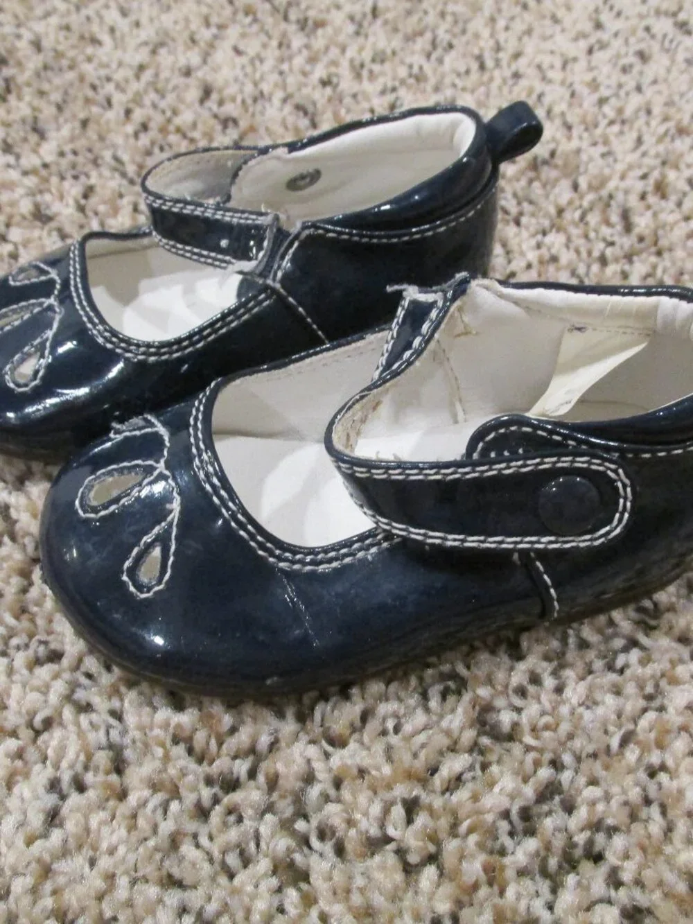 Baby Gap Mary Jane Shoes Toddler Girls Size 4 Navy Blue White Stitching Snap